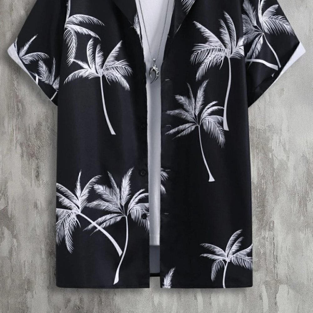 Black Mens Button Up Tee Shirt - Picture 2 of 6